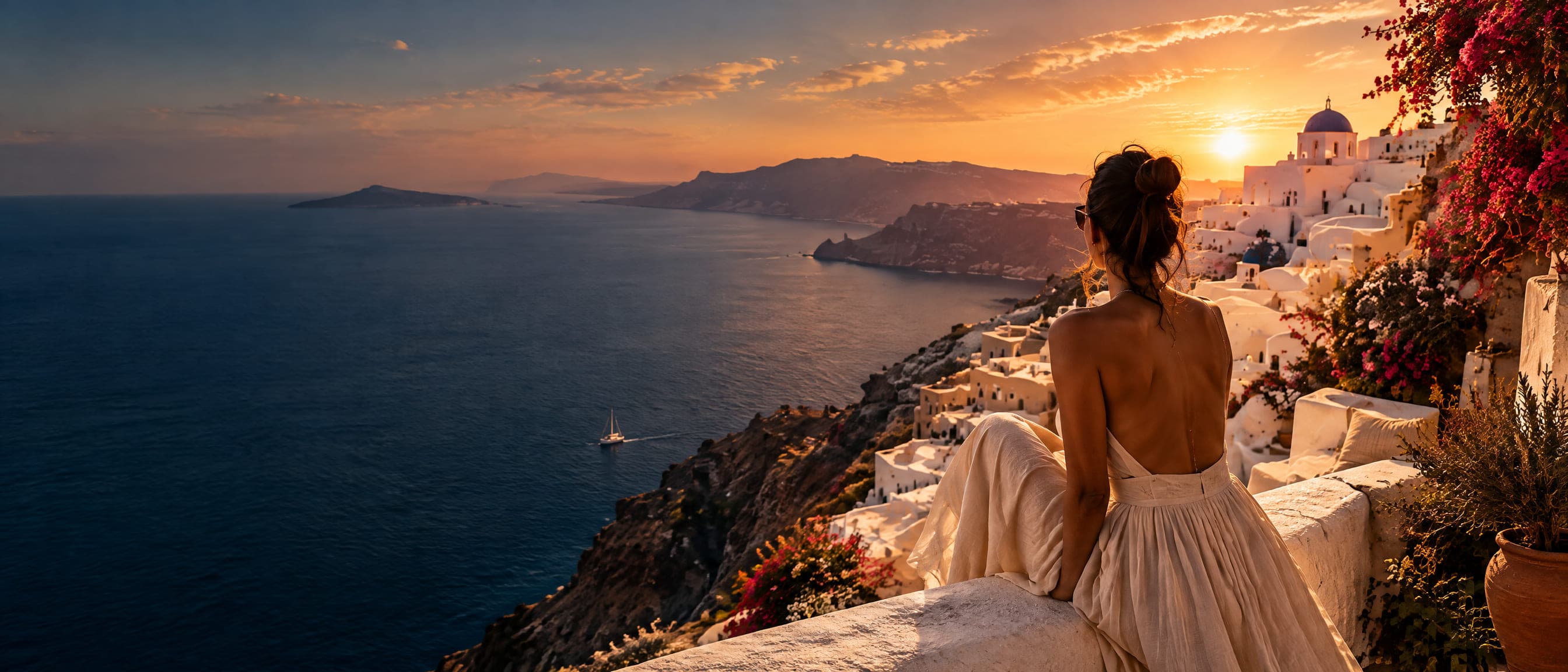 Santorini plot diell me pamje nga deti Egje